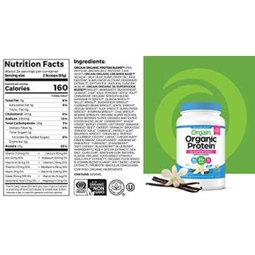 Orgain Organic Plant Based Protein Powder, Vegan, Non-GMO, Gluten Free, 1 Count, Packaging May Vary (Vanilla Bean, 2.74 Pound)