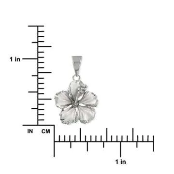 Hawaiian Silver Jewelry Hibiscus Pendant Necklace – 16 plus 2-inch Sterling Silver Chain Necklace with Hibiscus Flower Pendant – Italian Made Silver Chain – Sophisticated Silver Flower Pendant