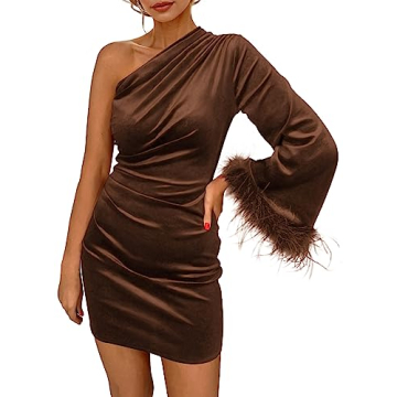 PRETTYGARDEN Women's Velvet One Shoulder Mini Dress - Fall Wedding Guest Party Outfit