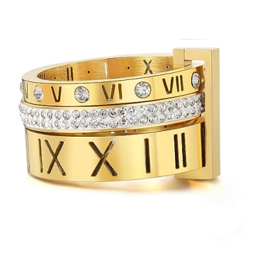 YIKOXI Elegant Stainless Steel Roman Numeral Ring for Women