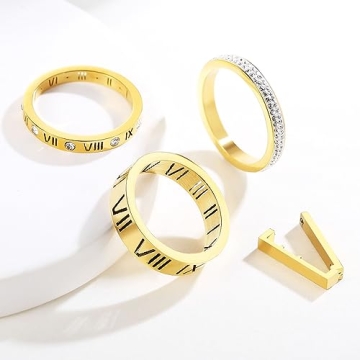 YIKOXI Elegant Stainless Steel Roman Numeral Ring for Women