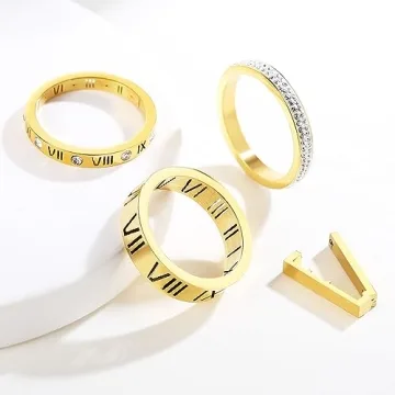 YIKOXI Elegant Stainless Steel Roman Numeral Ring for Women