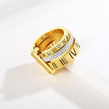YIKOXI Elegant Stainless Steel Roman Numeral Ring for Women