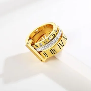 YIKOXI Elegant Stainless Steel Roman Numeral Ring for Women