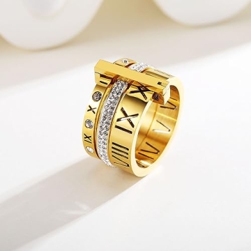 YIKOXI Elegant Stainless Steel Roman Numeral Ring for Women