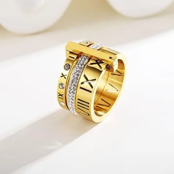YIKOXI Elegant Stainless Steel Roman Numeral Ring for Women