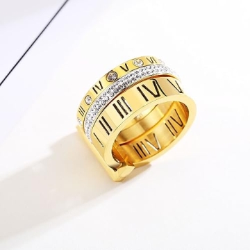 YIKOXI Elegant Stainless Steel Roman Numeral Ring for Women