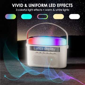 Konylsc Karaoke Machine,Karaoke Machine with Lyrics Display,Portable Bluetooth 5.3 Karaoke Speaker with Upgraded Dual Speakers for Kids and Adults,with White Noise and Night Light Function (Beige)