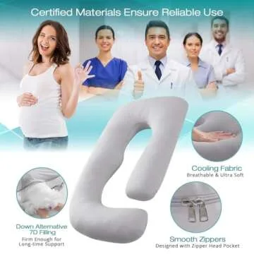 Sasttie Pregnancy Pillows for Sleeping, U Shaped Cooling Full Body Pillow Pregnancy Must Haves, Maternity Pillow for Pregnant Women, Pillow with Removable Cover for Side Sleeper, Light Grey