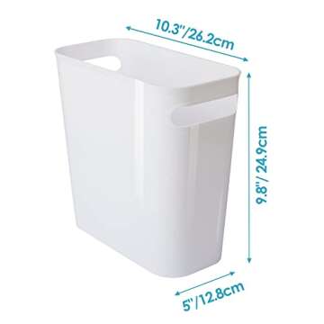 Vtopmart 4 Pack Plastic Small Trash Can, 1.5 Gallon/5.7 L Office White Bin with Built-in Handle, Slim Waste Basket for Bathroom, Bedroom, Home Office, Living Room, Kitchen