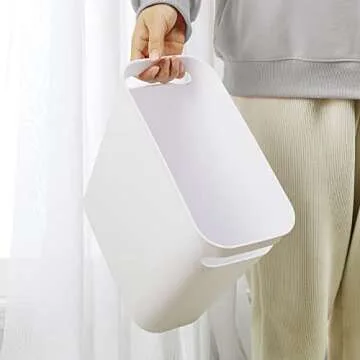 Vtopmart 4 Pack Plastic Small Trash Can, 1.5 Gallon/5.7 L Office White Bin with Built-in Handle, Slim Waste Basket for Bathroom, Bedroom, Home Office, Living Room, Kitchen