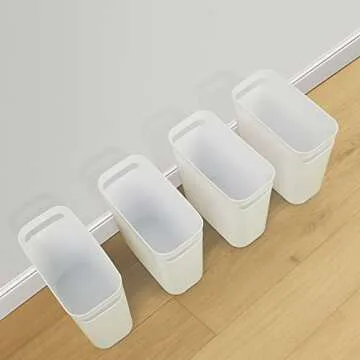 Vtopmart 4 Pack Plastic Small Trash Can, 1.5 Gallon/5.7 L Office White Bin with Built-in Handle, Slim Waste Basket for Bathroom, Bedroom, Home Office, Living Room, Kitchen