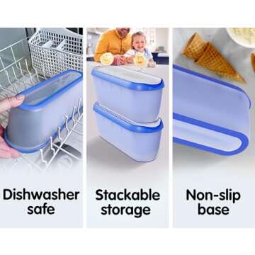 Set of 2, Ice Cream Containers for Homemade Ice Cream - 1.5 Quart Each, Reusable Freezer Storage Containers - Blue