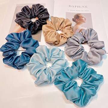 6 Pieces Satin Silk Scrunchies for hair, Big Hair Scrunchies Satin Hair Ties Ponytail Holder No Hurt...