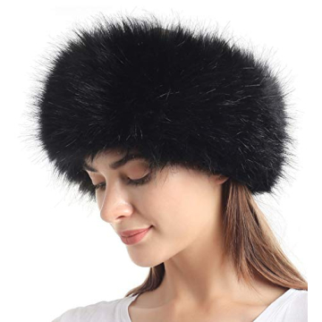 Faux Fur Headband with Elastic for Women's Winter Earwarmer Earmuff(One Size,Black)