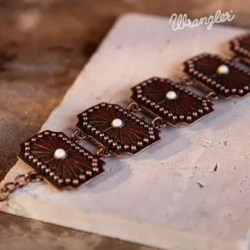 Montana West Wrangler Link Bracelet for Women Western Chunky Chain Bracelets for Cowgirl Concho Bracelets Cowgirls WGW-1003WT