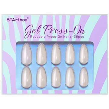 BTArtbox Press On Nails Medium - Soft Gel Press on Nails Almond Chrome Nails, Light Weight & Fit Perfectly, Fake Nail with Nail Glue, Moonlight White Glue On Nails in 15 Sizes, Vanilla Glazed