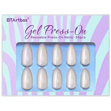 BTArtbox Press On Nails Medium - Soft Gel Press on Nails Almond Chrome Nails, Light Weight & Fit Perfectly, Fake Nail with Nail Glue, Moonlight White Glue On Nails in 15 Sizes, Vanilla Glazed