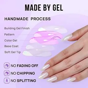 BTArtbox Press On Nails Medium - Soft Gel Press on Nails Almond Chrome Nails, Light Weight & Fit Perfectly, Fake Nail with Nail Glue, Moonlight White Glue On Nails in 15 Sizes, Vanilla Glazed