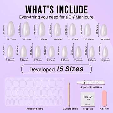 BTArtbox Press On Nails Medium - Soft Gel Press on Nails Almond Chrome Nails, Light Weight & Fit Perfectly, Fake Nail with Nail Glue, Moonlight White Glue On Nails in 15 Sizes, Vanilla Glazed