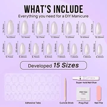 BTArtbox Press On Nails Medium - Soft Gel Press on Nails Almond Chrome Nails, Light Weight & Fit Perfectly, Fake Nail with Nail Glue, Moonlight White Glue On Nails in 15 Sizes, Vanilla Glazed