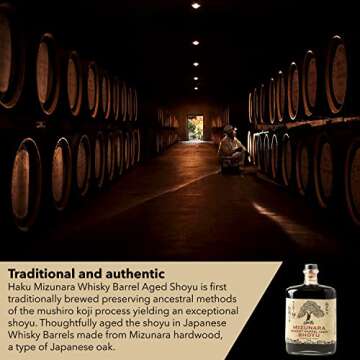 Haku Whiskey Barrel Aged Shoyu Soy Sauce, 750 ml – Authentic Japanese Soy Sauce, Aged in Mizunara Oak Barrels, Mellow & Delicate Flavor, Traditional Brewing Methods, Imported from Kyoto