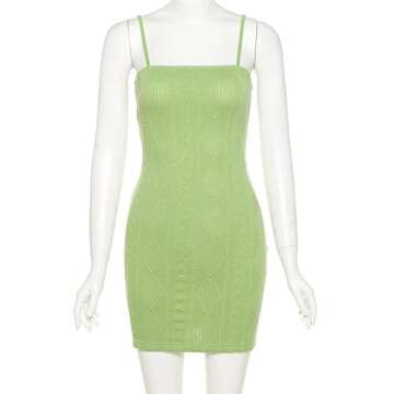 DOUCIU Women's Sling Sleeveless Knitting Mini Dresses (Green, Middle)