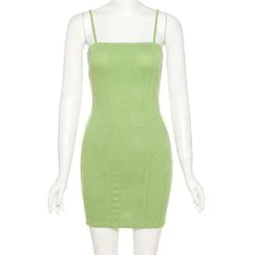 DOUCIU Women's Sling Sleeveless Knitting Mini Dresses (Green, Middle)