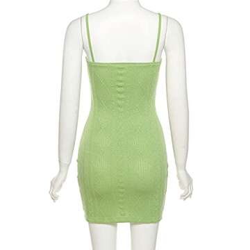 DOUCIU Women's Sling Sleeveless Knitting Mini Dresses (Green, Middle)