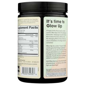 Winged Glow Up Collagen Powder | Better Hair, Skin, Nails for Women | Grass Fed Collagen Peptides w/Adaptogen Schisandra, Snow Mushroom, Vitamin C & Biotin | Unflavored (25 Servings), Non GMO