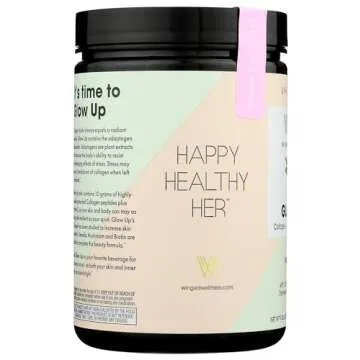 Winged Glow Up Collagen Powder | Better Hair, Skin, Nails for Women | Grass Fed Collagen Peptides w/Adaptogen Schisandra, Snow Mushroom, Vitamin C & Biotin | Unflavored (25 Servings), Non GMO