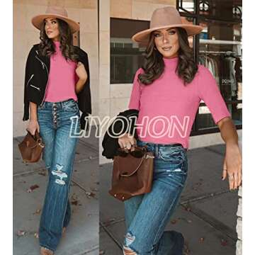 LIYOHON Womens Tops Dressy Casual Mock Turtleneck Business Short Sleeve T Shirts Going Out Tops 2025...