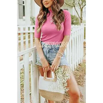 LIYOHON Womens Tops Dressy Casual Mock Turtleneck Business Short Sleeve T Shirts Going Out Tops 2025 Pale Purple-M