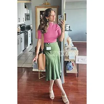 LIYOHON Womens Tops Dressy Casual Mock Turtleneck Business Short Sleeve T Shirts Going Out Tops 2025 Pale Purple-M