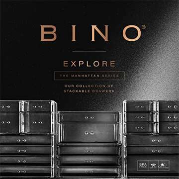 BINO | 3-Drawer Makeup Organizer, Park Avenue | THE MANHATTAN SERIES | Modular Design Storage Drawers | Vanity Acrylic Organizers | Stackable Storage Bins | Clear Makeup Organizers And Storage