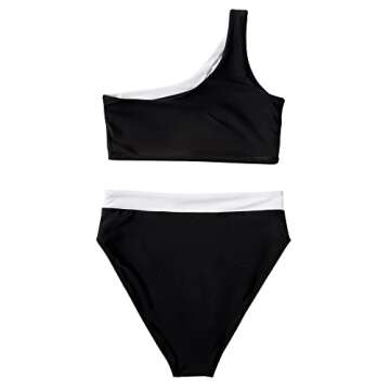 MOOSLOVER Women Cutout One Shoulder High Waisted Bikini High Cut Two Piece Swimsuits(M,Black White)