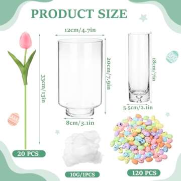 Sunnychicc Easter Decorations Flowers Tulip Centerpiece with Vase, Include 20 Pcs Artificial Tulip P...