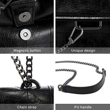 LOVEVOOK Quilted Crossbody Bags for Women Leather Shoulder Bag Chain Crossbody Bag Black Crossbody Purse