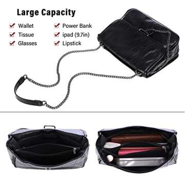 LOVEVOOK Quilted Crossbody Bags for Women Leather Shoulder Bag Chain Crossbody Bag Black Crossbody Purse