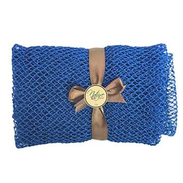 Nature by EJN - Net Bath Sponge, Customized N1 Weave, NKN Naturals, Long, Skin Exfoliation, African, Ghana, Porous, Stretches Horizontally to Approximately 49" (Shade of Blue)