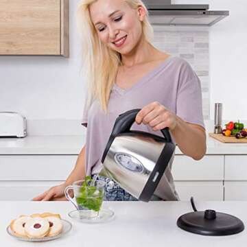 Moss & Stone Stainless Steel Electric Kettle Small, Cordless 1.2L Portable Hot Water Kettle Electric, 1500w Strong Fast Boiling Pot, Electric Teapot, Electric Tea Kettle With Boil Dry Protection