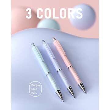 Nicpro 3PCS Pastel Mechanical Pencil Set - 0.5mm Pencils with Erasers and Case
