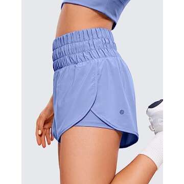 CRZ YOGA 2 in 1 High Waisted Running Shorts for Women 3" - Split Breathable for Athletic Tennis Gym Workout with Pockets Periwinkle Purple X-Small