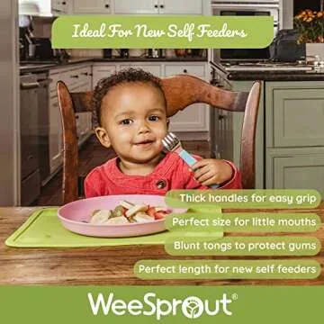 WeeSprout Toddler Utensils, 3 Forks & 3 Spoons, 18/8 Stainless Steel & Food Grade Silicone, Thick Ea...
