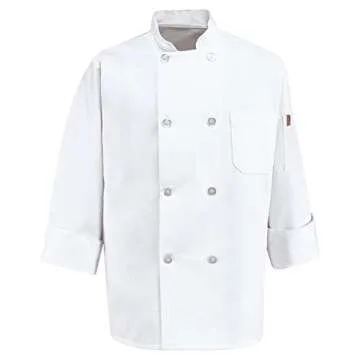 Chef Designs Men's Eight Pearl Button Chef Coat, White, Medium