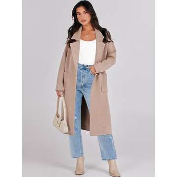 ANRABESS Women's Open Front Coatigan Jackets Long Knit Cardigan Sweaters 2024 Fall Fashion Sweater Blazer Coats Khaki M