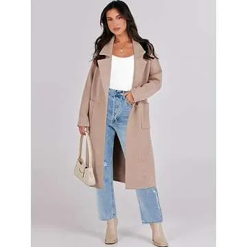 ANRABESS Women's Open Front Coatigan Jackets Long Knit Cardigan Sweaters 2024 Fall Fashion Sweater Blazer Coats Khaki M