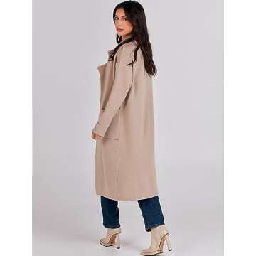 ANRABESS Women's Open Front Coatigan Jackets Long Knit Cardigan Sweaters 2024 Fall Fashion Sweater Blazer Coats Khaki M