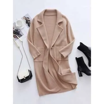 ANRABESS Women's Open Front Coatigan Jackets Long Knit Cardigan Sweaters 2024 Fall Fashion Sweater Blazer Coats Khaki M