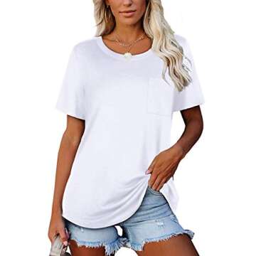 NSQTBA Tshirts for Women Short Sleeve Soft Tops Summer Loose Fit Shirts White M